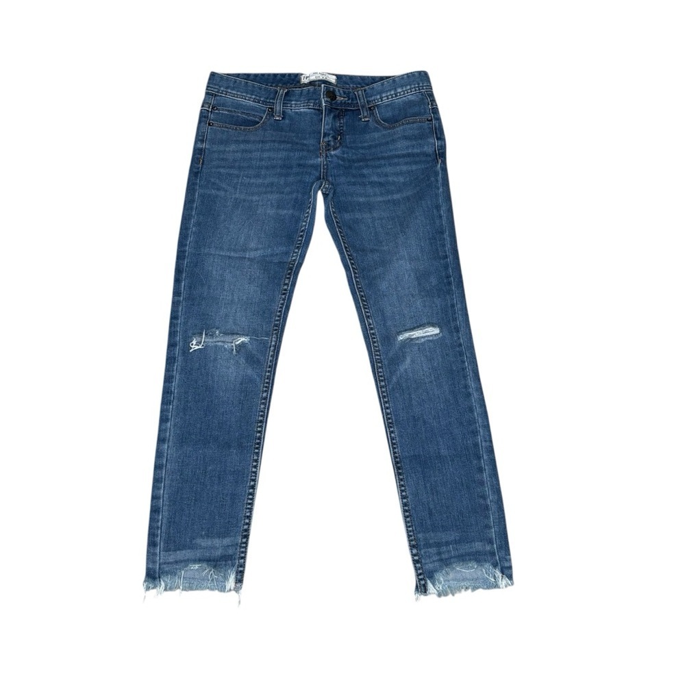 Free People Distressed Mid Rise Skinny Jeans Raw Hem Size 26
